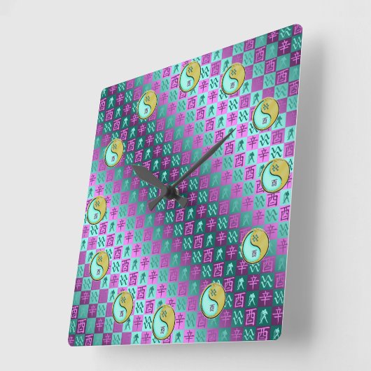 Aquarius & Metal Rooster スクエア壁時計 (傾斜)