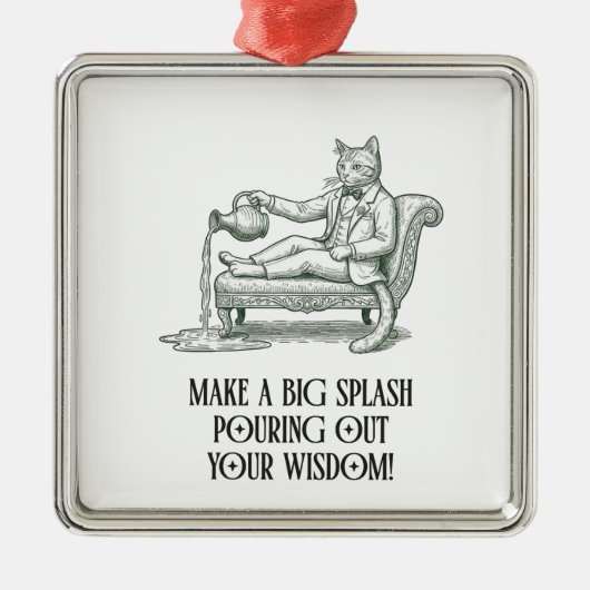Aquarius Pun Wise Cat Zodiac Christmas Ornament  メタルオーナメント (正面)