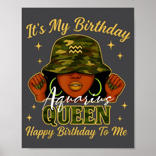 Aquarius Queen Black Woman With Cap Camo It's My B ポスター (正面)