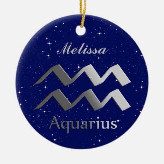 Aquarius Sunの記号（名前あり） セラミックオーナメント (正面)