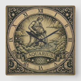Aquarius Vintage Zodiac Wall Clock スクエア壁時計
