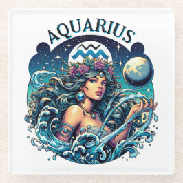 Aquarius Water Bearer Beautiful Woman Astrology  ガラスコースター
