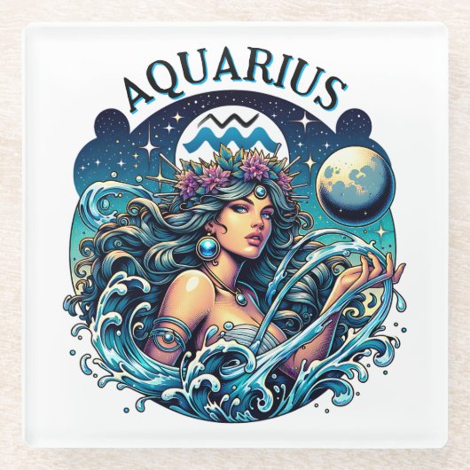 Aquarius Water Bearer Beautiful Woman Astrology  ガラスコースター (正面)