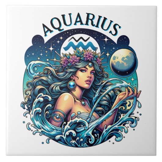 Aquarius Water Bearer Beautiful Woman Astrology  タイル (正面)
