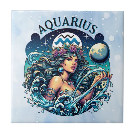 Aquarius Water Bearer Beautiful Woman Astrology  タイル (正面)