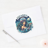 Aquarius Water Bearer Beautiful Woman Astrology ラウンドシール (封筒)