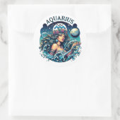 Aquarius Water Bearer Beautiful Woman Astrology ラウンドシール (バッグ)