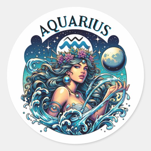 Aquarius Water Bearer Beautiful Woman Astrology  ラウンドシール (正面)