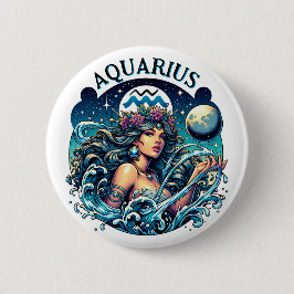 Aquarius Water Bearer Beautiful Woman Astrology  缶バッジ