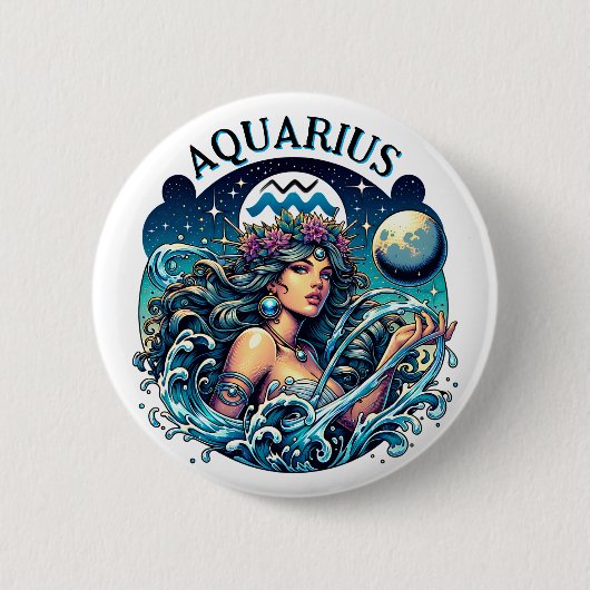 Aquarius Water Bearer Beautiful Woman Astrology  缶バッジ (正面)