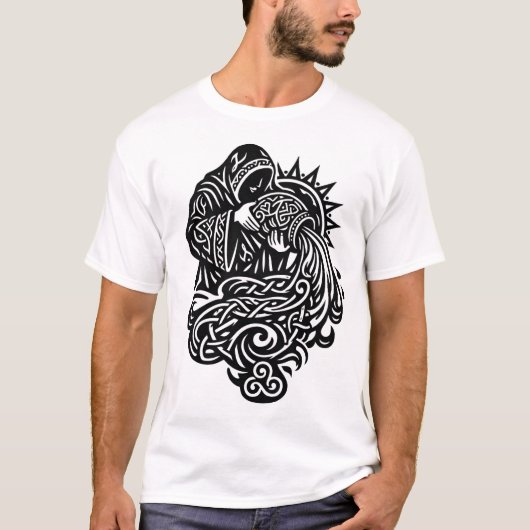 Aquarius Water‑Bearer — Celtic Knotwork Zodiac Tシャツ (正面)