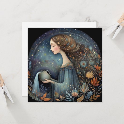 Aquarius Water Bearer Zodiac Astrology Birthday カード (正面/裏面インサイチュ)