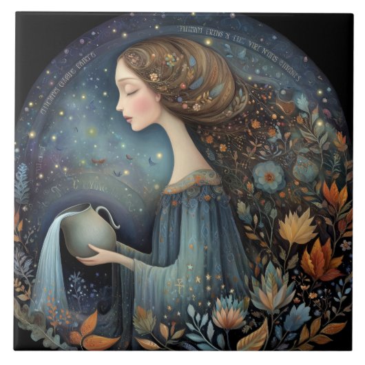 Aquarius Water Bearer Zodiac Astrology Birthday タイル (正面)