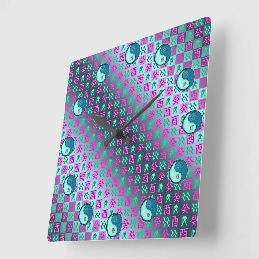 Aquarius & Water Rooster スクエア壁時計 (傾斜)