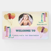 Aquarius Watercolor 1st Birthday Photo Sign 横断幕 (横)
