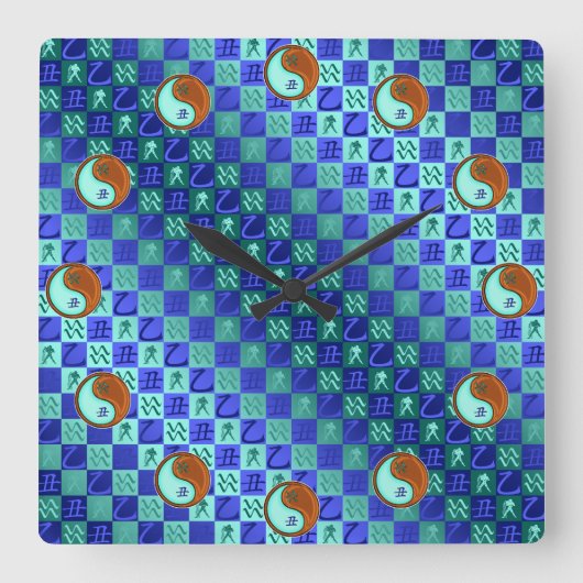 Aquarius & Wood Ox スクエア壁時計 (正面)