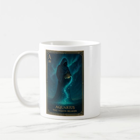 Aquarius Zodiac Art – Celestial Water Bearer コーヒーマグカップ (左)