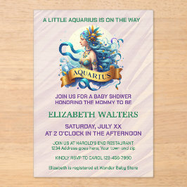 Aquarius Zodiac Baby Shower Lavender and Green アクリル招待状