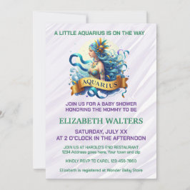Aquarius Zodiac Baby Shower Lavender and Green 招待状