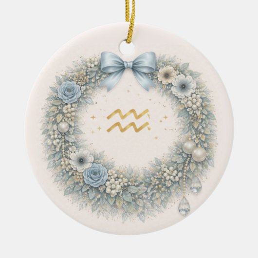 Aquarius Zodiac Christmas Ornament – Celestial Win セラミックオーナメント (正面)