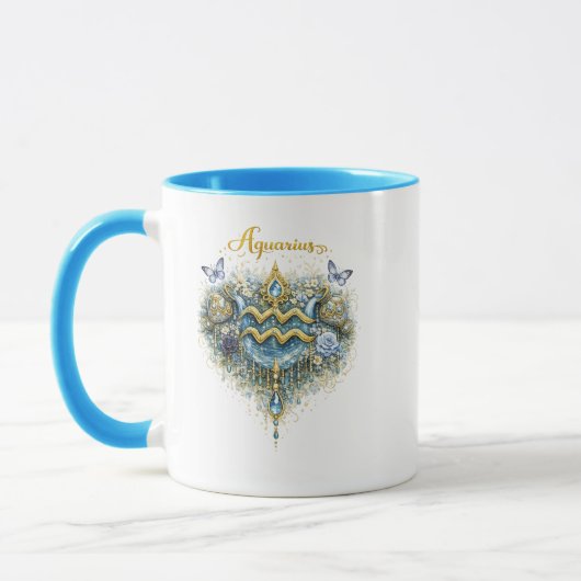 Aquarius Zodiac Floral Heart Mug – Elegant Astrolo マグカップ (左)