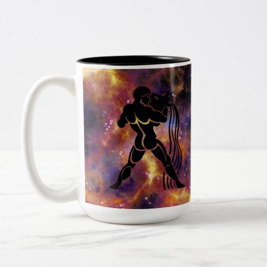 Aquarius Zodiac Galaxy Design – Astrology Horoscop ツートーンマグカップ (左)