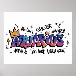 Aquarius Zodiac Graffiti ポスター
