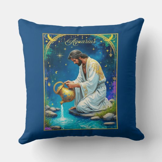 Aquarius Zodiac Sign Under a Starry Sky クッション (裏面)