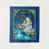 Aquarius Zodiac Sign Under a Starry Sky タペストリー (正面)