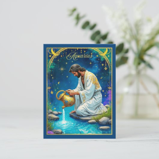 Aquarius Zodiac Sign Under a Starry Sky ポストカード (スタンド正面)