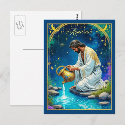 Aquarius Zodiac Sign Under a Starry Sky ポストカード (正面/裏面)