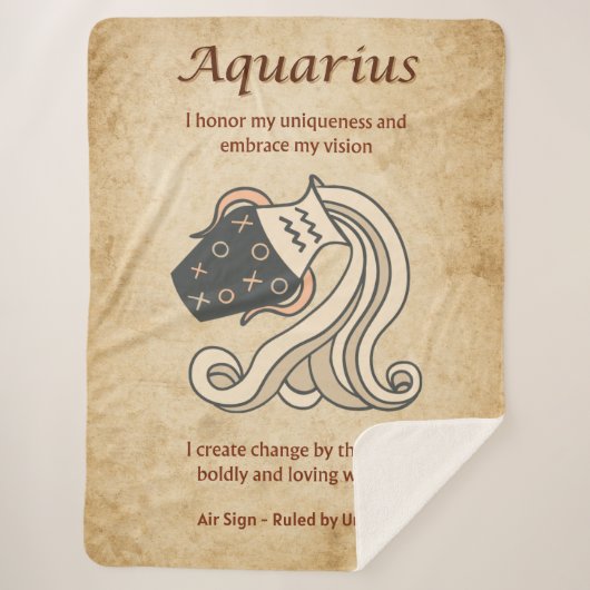 Aquarius Zodiac Sign with Affirmations シェルパブランケット (正面)