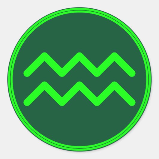 Aquarius Zodiac Symbol Green Contrast ラウンドシール (正面)