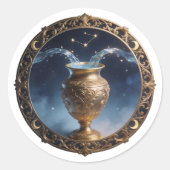Aquarius Zodiac Water Bearer ラウンドシール (正面)