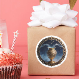 Aquarius Zodiac Water Bearer ラウンドシール