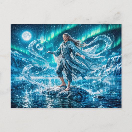 Aquarius Zodiac with Moonlit Water Mage and Celest ポストカード (正面)