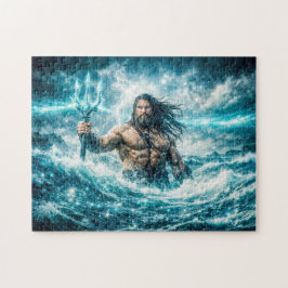 Aquarius Zodiac with Trident Warrior in Stormy Oce ジグソーパズル