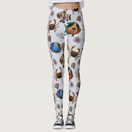 Aquatic animals pattern | ocean underwater life 14 レギンス (正面)