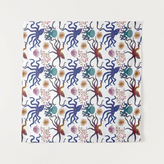 Aquatic animals pattern | ocean underwater life 27 タペストリー (正面(横))