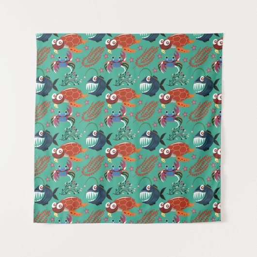 Aquatic animals pattern | ocean underwater life 33 タペストリー (正面)