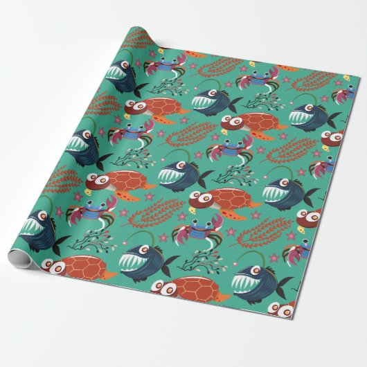Aquatic animals pattern | ocean underwater life 33 ラッピングペーパー (アンロールド)