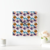 Aquatic animals pattern | ocean underwater life 44 スクエア壁時計 (ホーム)