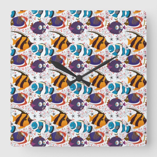Aquatic animals pattern | ocean underwater life 44 スクエア壁時計 (正面)