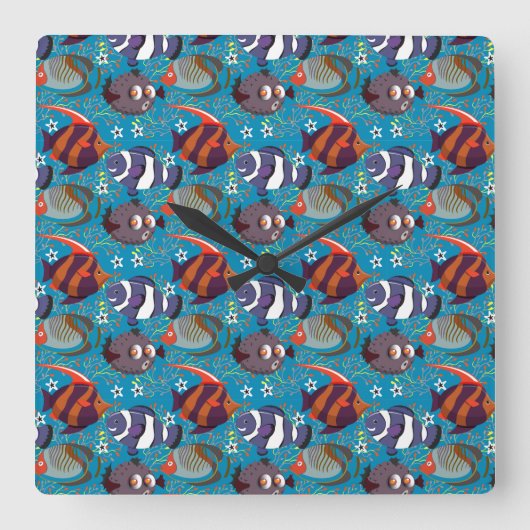 Aquatic animals pattern | ocean underwater life 45 スクエア壁時計 (正面)