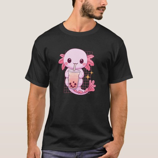 Aquatic Creature Drinking Boba Tea Kawaii Cute Fun Tシャツ (正面)