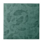 Aquatic Fish Stencil Art Teal Bokeh Pattern タイル (正面)