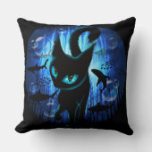 Aquaticat - Surreal Catの深い海ファンタジー クッション (正面)