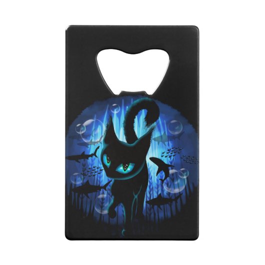 Aquaticat - Surreal Catの深い海ファンタジー クレジットカード栓抜き (裏面)