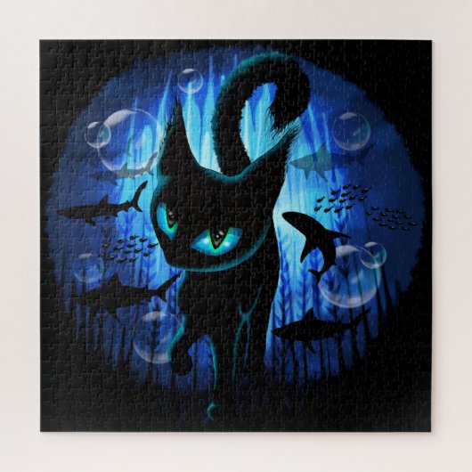 Aquaticat - Surreal Catの深い海ファンタジー ジグソーパズル (縦)