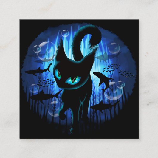 Aquaticat - Surreal Catの深い海ファンタジー スクエア名刺 (正面)